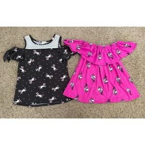 Lot of 2 Unicorn Theme Cold Shoulder Flounce Sleeveless Girls Top Size 6 7/8